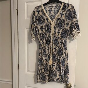 Boho Blue and Cream Patterned Dress by Cupshe